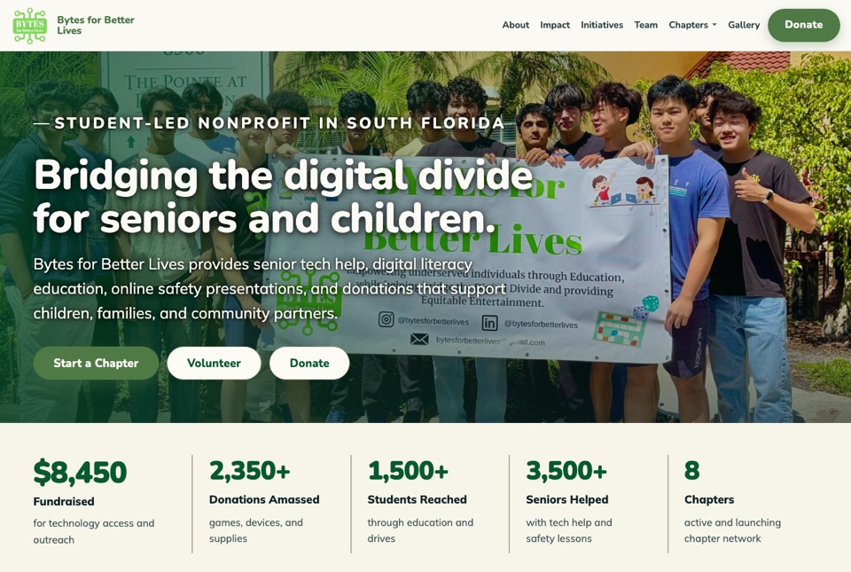 Bytes for Better Lives homepage — bridging the digital divide for seniors and children