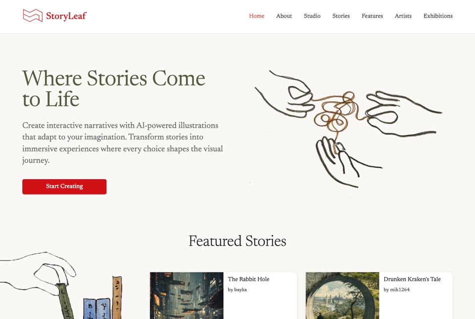 StoryLeaf homepage — Where Stories Come to Life